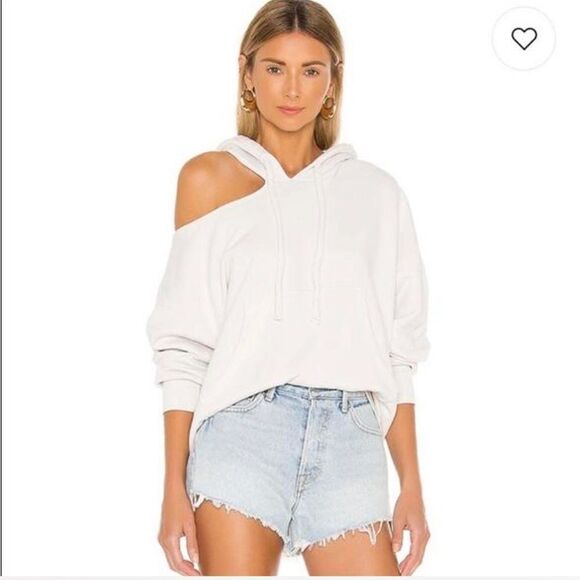 LNA Lion Hoodie Pullover in Off White Cutout Shoulder Drawstring Size XS - Picture 2 of 10